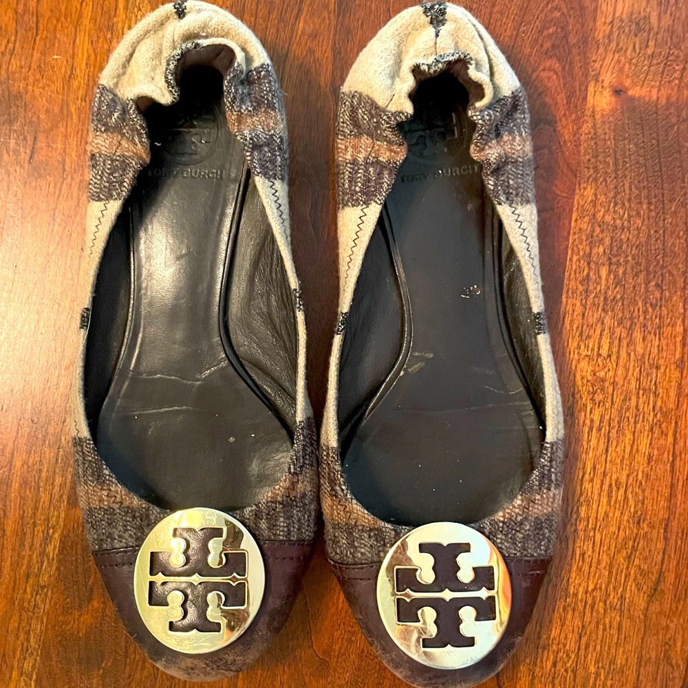 Tory Burch flannel plaid Reva Ballet size 10